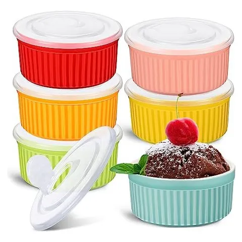 Hoolerry Ramequins en porcelaine avec couvercles – Multicolore.