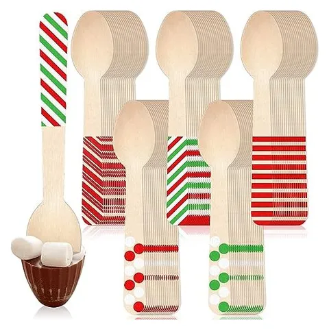 Hoolerry Cucharas de madera desechables de Navidad – Varios estilos