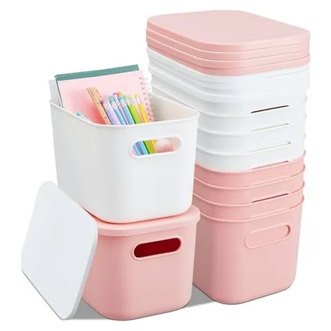 Hoolerry Plastic Storage Bins – White and Pink